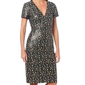 Badgley Mischka Belle Leopard Sequined Midi Dress Size 0.
